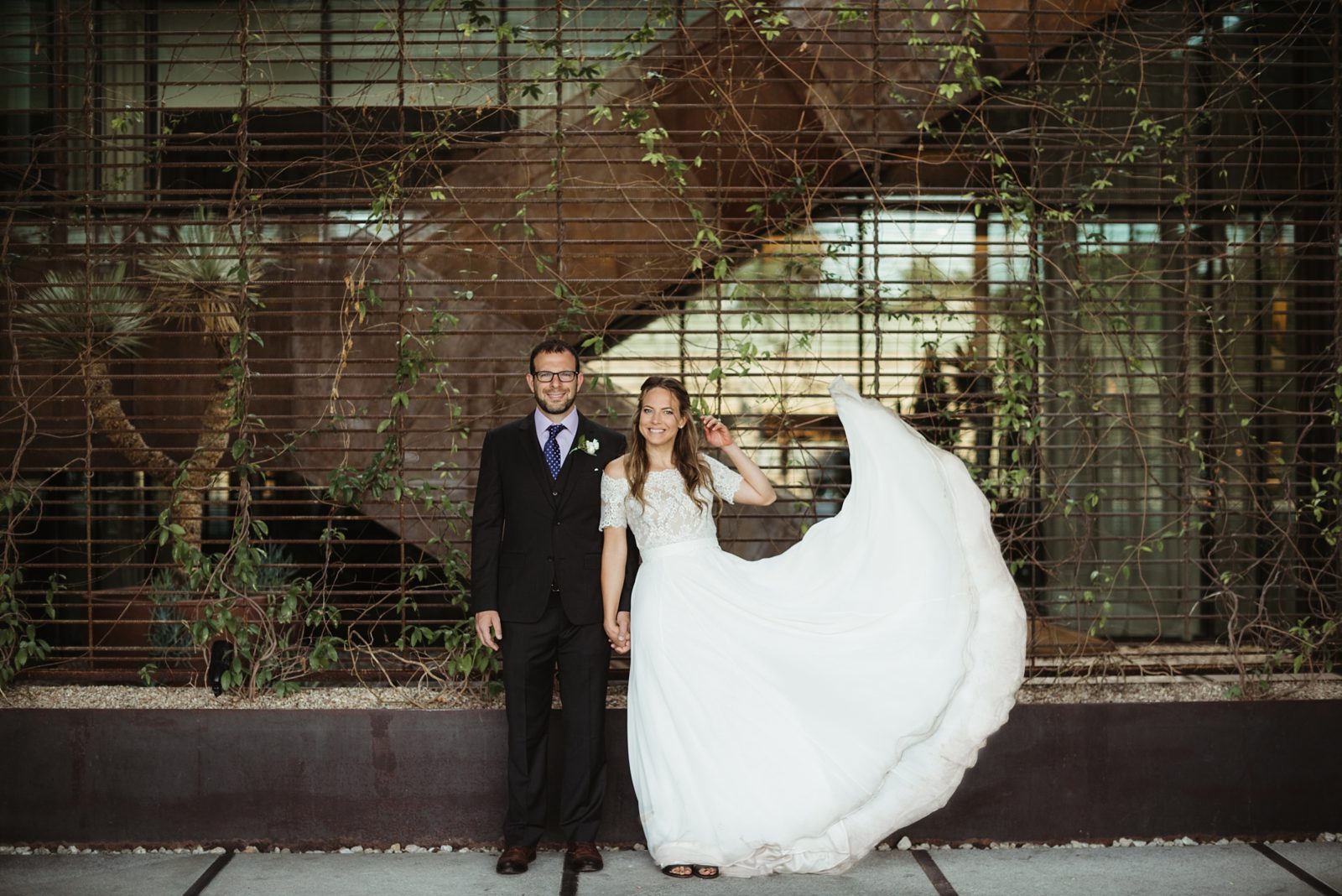 Stylish couple celebrating their elopement at The South Congress Hotel in Austin, Texas