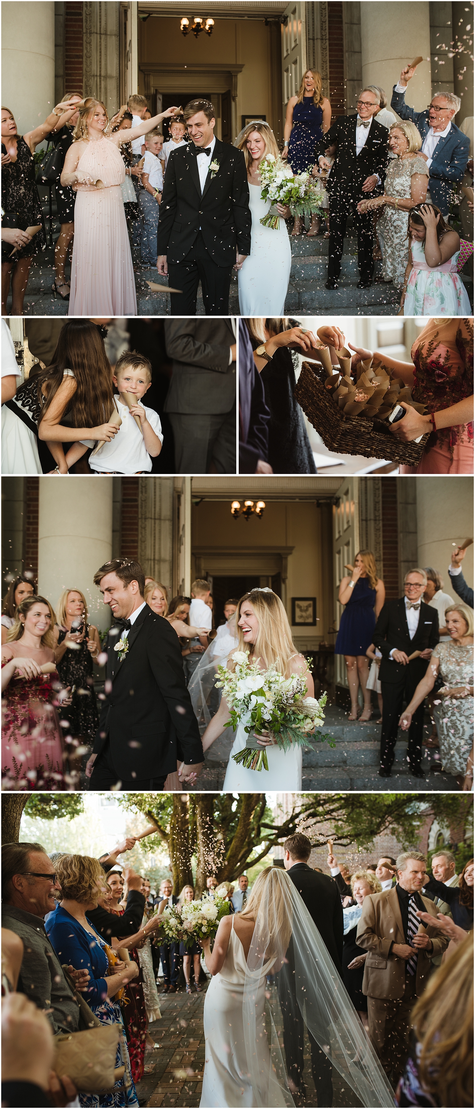 Confetti wedding exit at The First Unitarian Church in Portland // Kate Ames Photography 