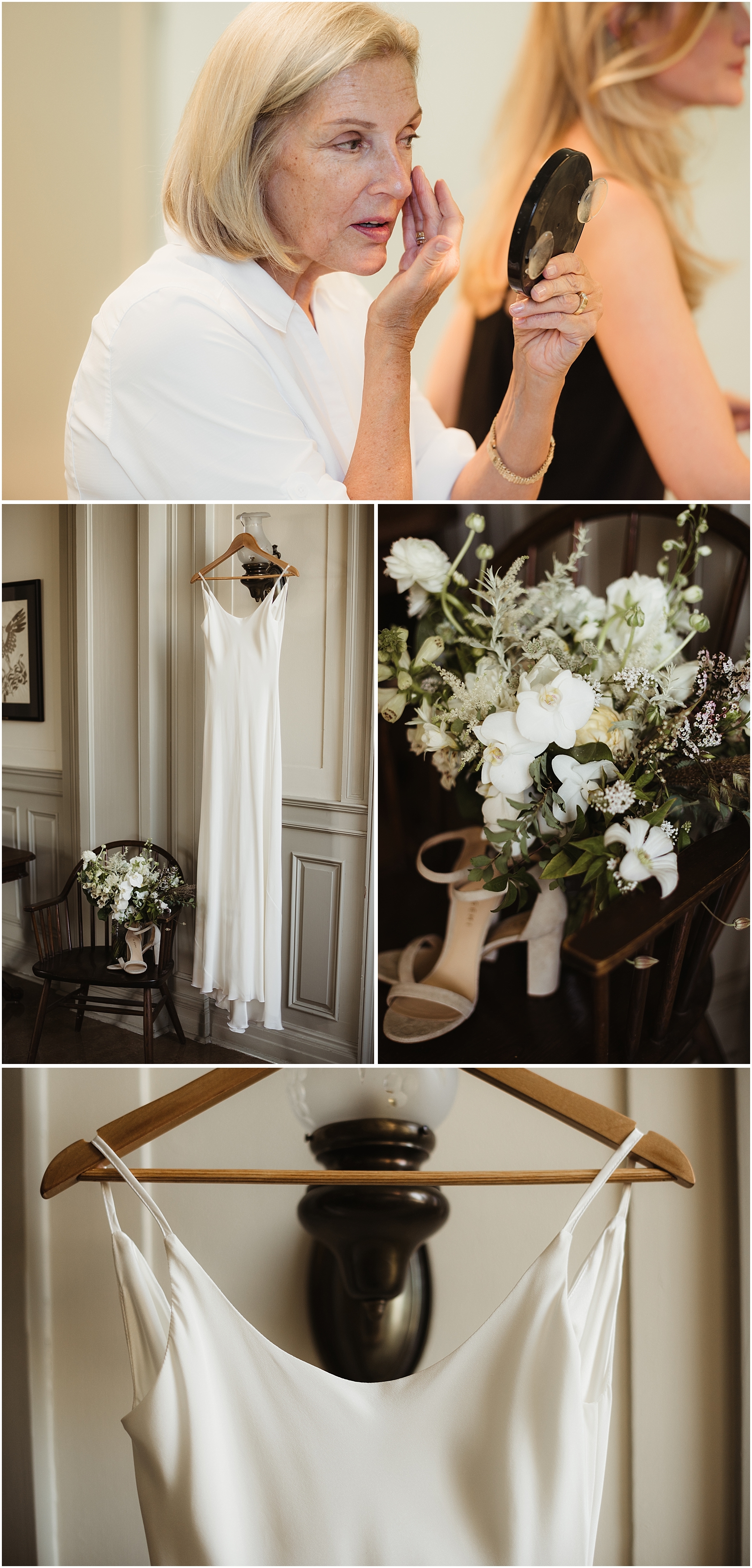 cream and white modern wedding. Lena Medoyeff wedding gown and Bramble Floral Bouquet // Kate Ames Photography