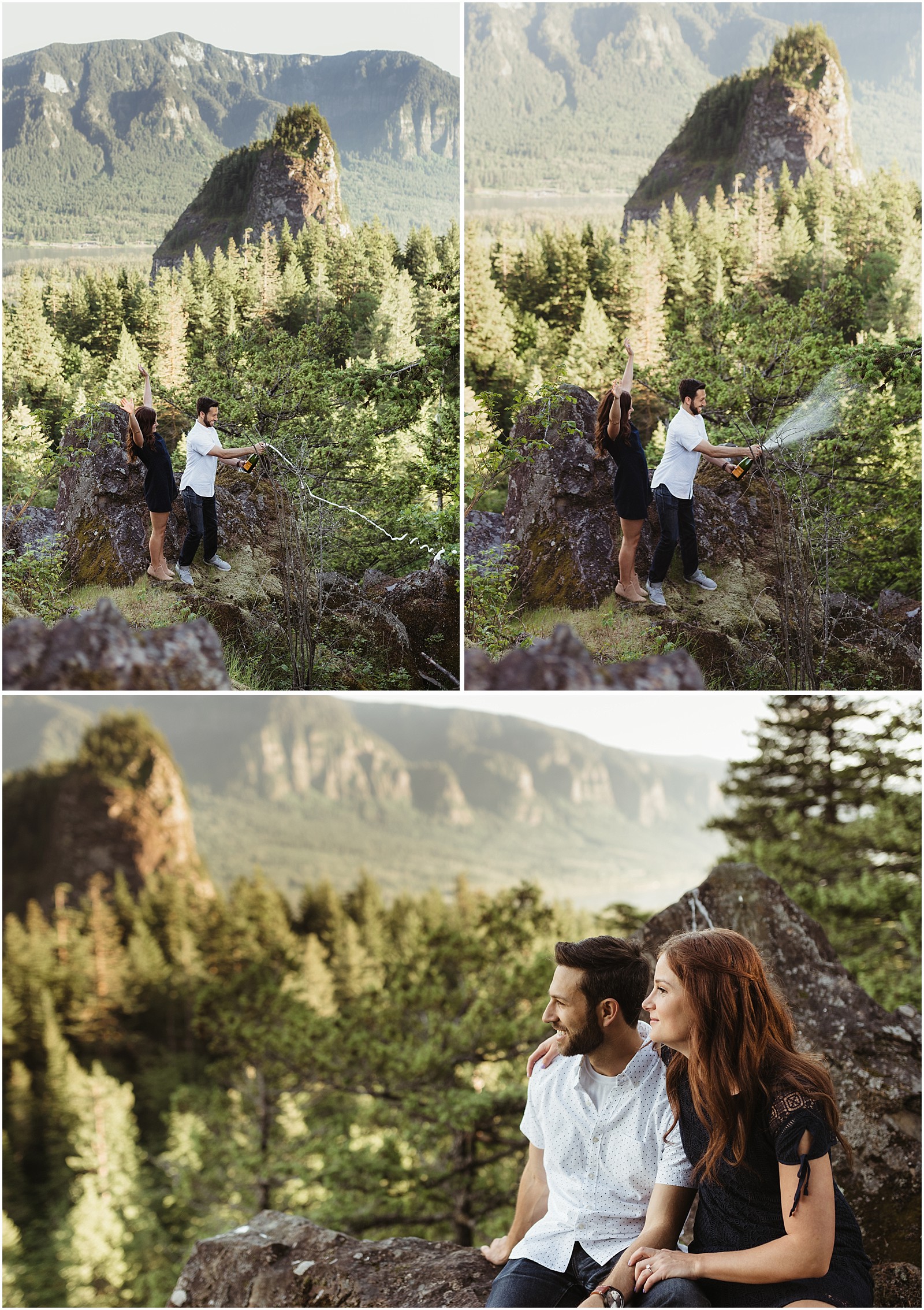 Hiking engagement shoot in the Columbia River Gorge with a view