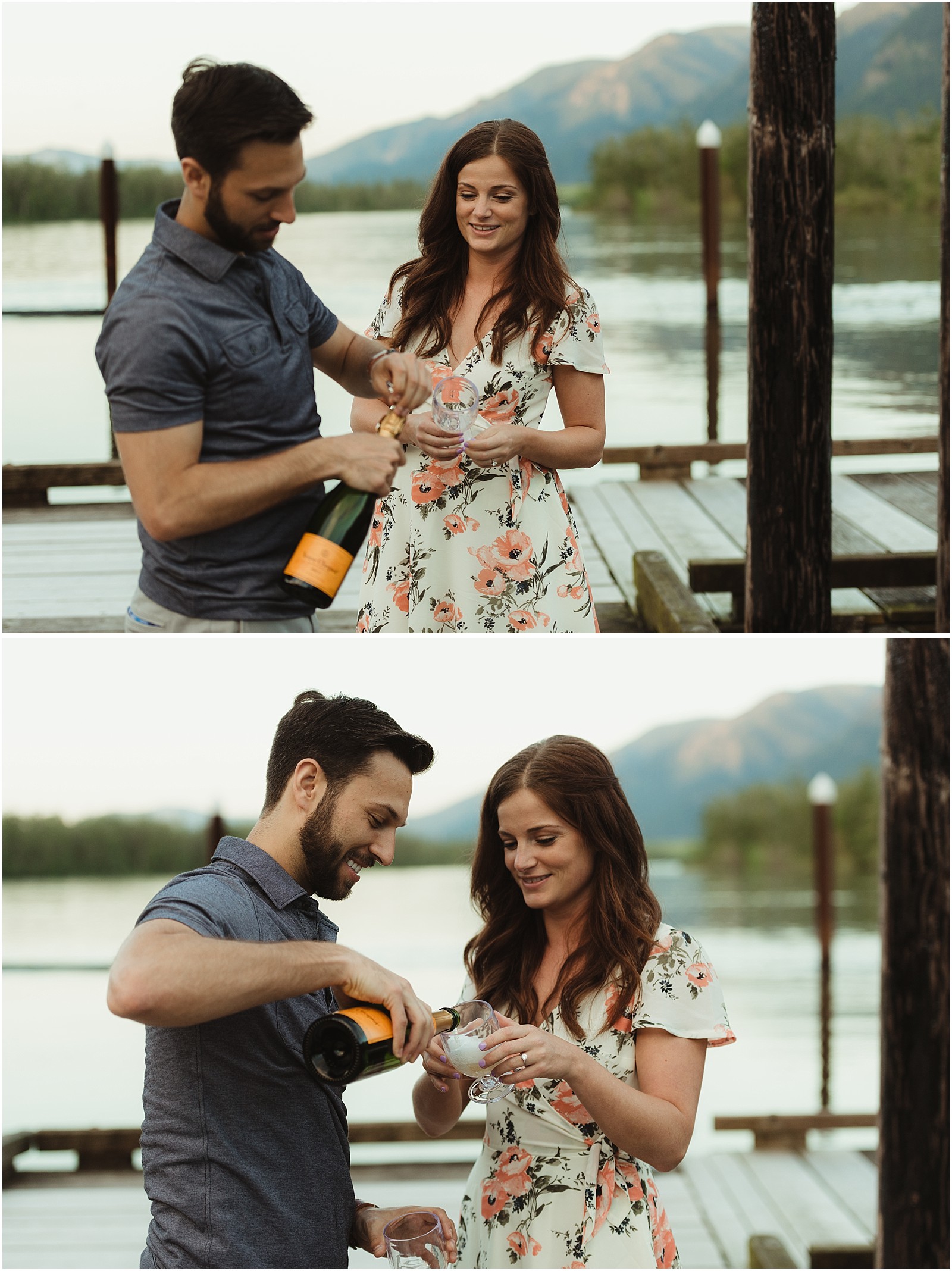 Romantic champagne engagement shoot in the Columbia River Gorge