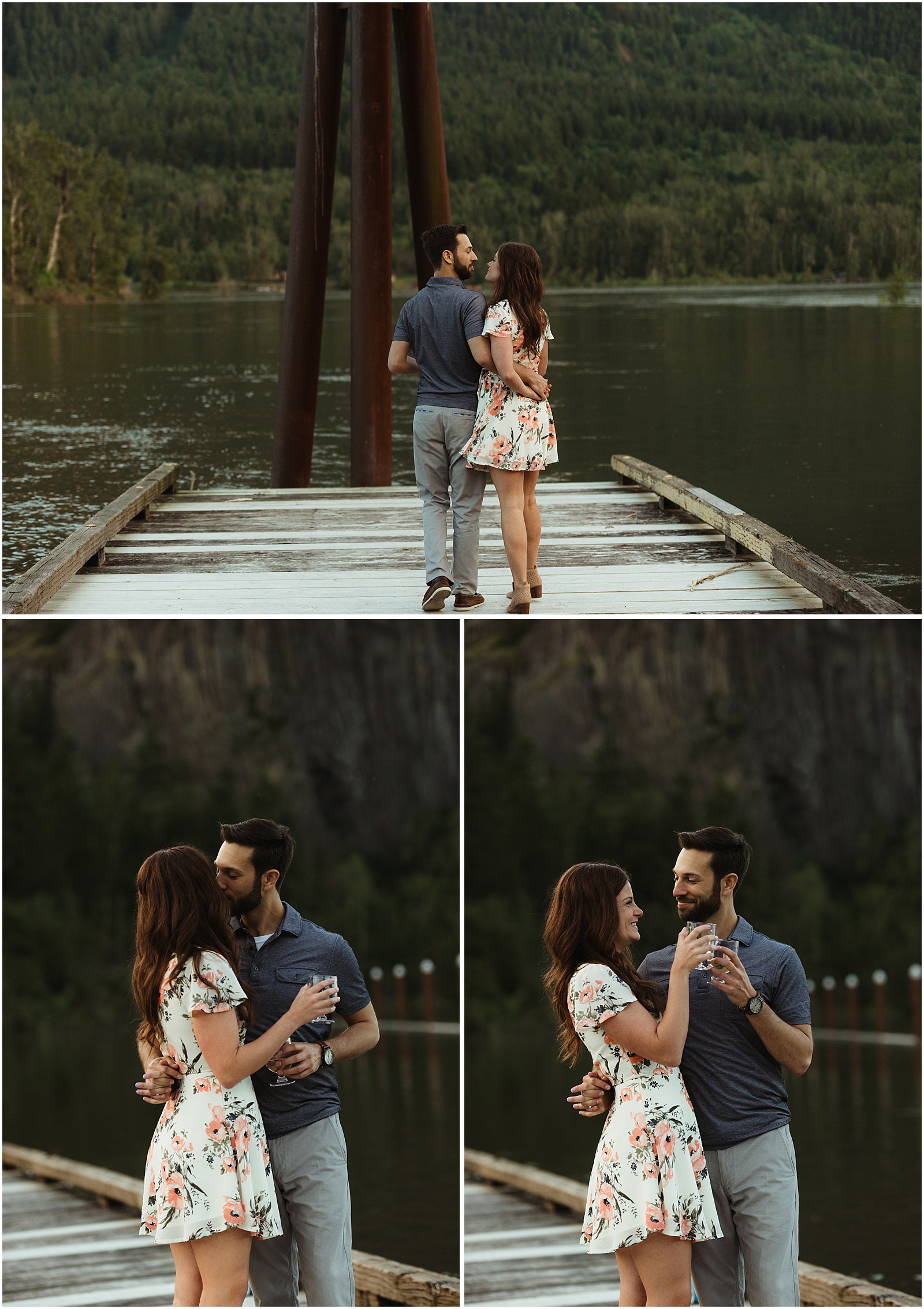 Romantic dock engagement shoot in the Columbia River Gorge