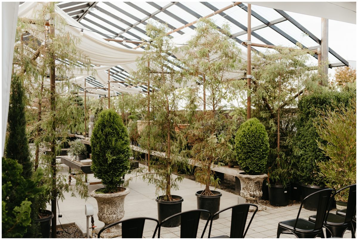 wedding ceremony set up in the greenhouse at Blockhouse Pdx 